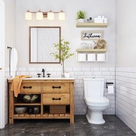 QEEIG ‎Bathroom Shelves Over Toilet - Paper Storage Wall Mounted Farmhouse Decor Decorations Aesthetic Décor Sign Small Floating Shelf 2+1 Set 16 inch, Natural (020NW)