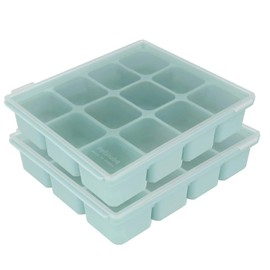 PETINUBE Baby Food Storage Silicone Cubes with Clip-On Lid Freezer Tray Baby Food Soups Purees Ice Safe Design Made in Korea(12cubes 1.5oz, Ocean Blue Set of 2)