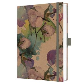 Sigel JN855 Jolie Notebook A5 Lined Stronger 100g Paper Gift Book Kraft Hardcover 192 Pages Pure Cottonflowers Vegan Sustainable Paper