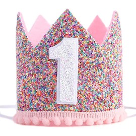 Bkemkri Birthday Crown, Princess Girls' First Birthday Crown, Adjustable First Birthday Hat, Baby Crown for Children, Girls First Birthday Party, Kids Party Hat Party Decoration