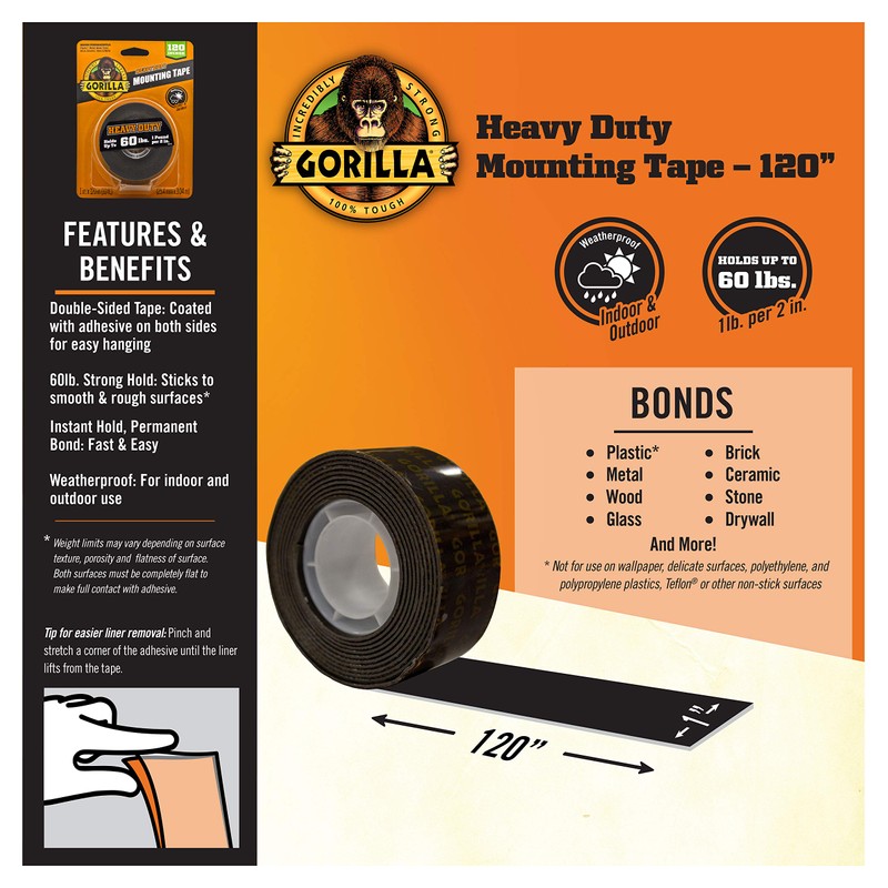 Gorilla Heavy Duty; cinta de montaje extra larga de doble