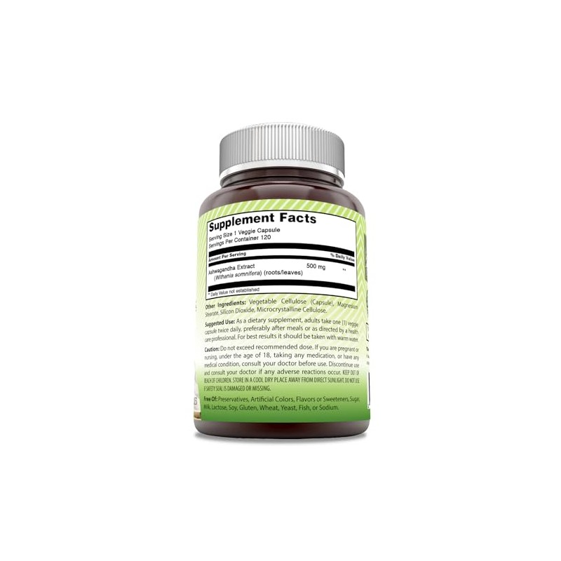 Amazing India Ashwagandha 500 mg Veggie Capsules Supplement | Made
