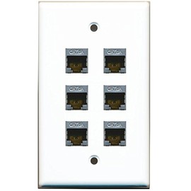 RiteAV - (1 Gang Flat) 6 Port Cat6a Ethernet Shielded Wall Plate White