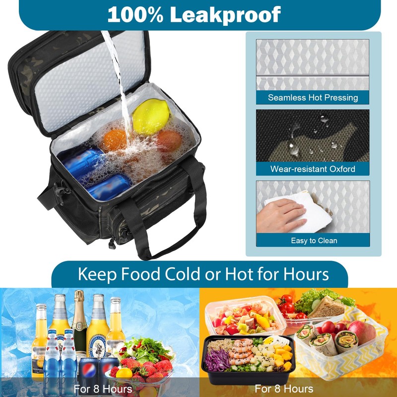 GLENKEY Double Deck Insulated Lunch Box, Expandable Large Lunch Bag