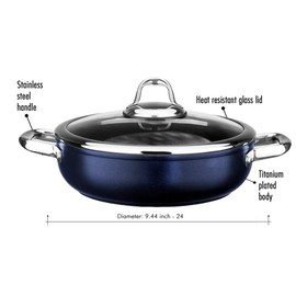 Leggno Master Titanium Nonstick Shallow Cookware 9.44 Inches (24 cm) Blue