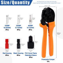 Glarks 31 Piece Power Terminal Crimp Kit Includes Ratchet Wire Crimping Tool with 15A, 30A, 45A Power Connectors and Cap Compatible with Anderson Connectors