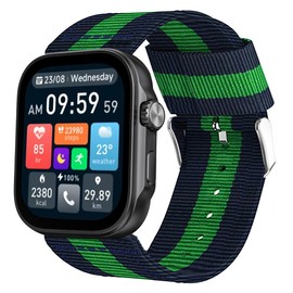 GTX13, GTX12 Smart Watches Band,Lamshaw 22mm Sport Breathable Nylon Woven Fabric Replacement Accessory Strap Compatible for GZC GTX13, GTX12, ENOMIR GTX12, Tensky GTX12, uaue T60, QXQ T60, QCOQ T60 Smart Watches (Blue&Green)
