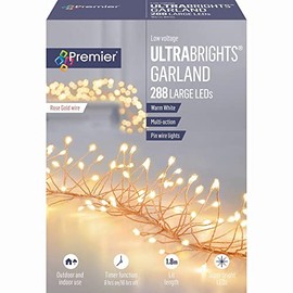Premier Decorations UltraBrights Multi-Action Garland with Timer 288 LED - Warm White