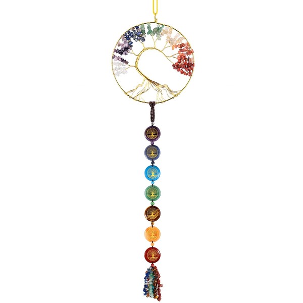 KYEYGWO 7 Chakra Stone Tree of Life Hanging Decoration with