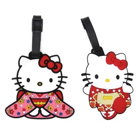 CellDesigns Cartoon/Anime Luggage Tag Suitcase ID Tag with Adjustable Strap (2 Pack Kitty in Kimono)