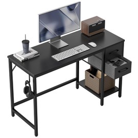 CubiCubi Computer Desk with 2 Drawers, 40 Inch Small Home Office Desk Study Writing Table, Modern Black