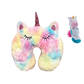 Top Trenz Fuzzy Unicorn Neck Travel Pillow & Unicorn Bracelet Bundle Set