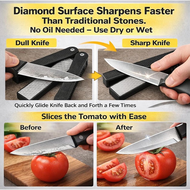 Double Sided Sharpener, Folding Pocket Knife Sharpening Stone Portable Garden