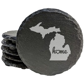 Michigan Home Coasters - Round Slate - set of 5