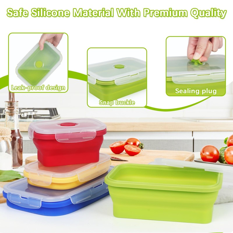 NATUREKIT 4 Collapsible Silicone Food Storage Containers,Kitchen Stackable Leftover Bento