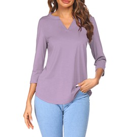 Womens Summer Tops Dressy for Work 3/4 Length Sleeve Lightweight Summer Shirts(Lavender L)