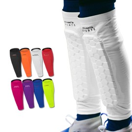 Advanta Sports Soccer Shin Guards for Kids Youth - Protective Soccer Gear Boys, Girls - Adults Men Women Compression Sleeve - Soccer, Football, Boxing, Biking Shin Pads, 1 Pair, White
