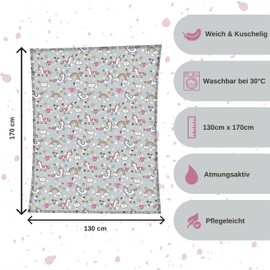 damaloo Flannel Blanket 130 x 170 cm with Unicorn Motif - Cuddly Blanket 130 x 170 cm Flannel - Children's Blanket for Sofa - Girls Cuddly Blanket - as Children's Blanket - Unicorn Blanket - Cuddly