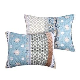 Ello 26 Inch Quilted Standard Pillow Sham, Bohemian Print Blue and White