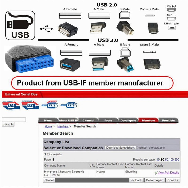 xiwai Dual Ports USB 3.0 19/20Pin & Type-E Female Header