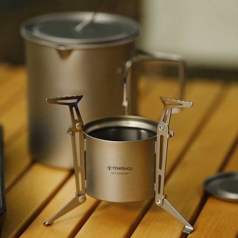 TOMSHOO Titanium Alcohol Stove with Foldable Legs and Pot Supports
