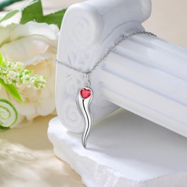 IZZBAT Italian Horn Pendant Necklace for women Horn Necklace Silver With Birthstone of July For Her Horn Pendant Necklace Protection Fine jewelry