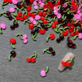 100PCS Cherries Nail Charms 3D Cherry Nail Rhinestones Nail Gems Colorful Cherry Nail Diamonds Summer Y2K Nail Jewels Nail Accessories Nail Art Rhinestone for Nail Art Supplies DIY Nail Craft
