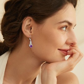 FJ Infinity Celtic Knot Earrings Leverback Dangle Drop Earrings 925 Sterling Silver Heart Amethyst February Birthstone Earrings Irish Good Luck Jewellery for Women