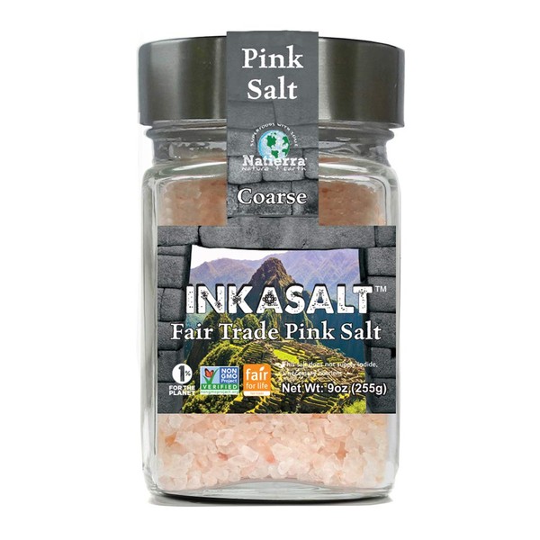 NATIERRA Himalania Coarse InkaSalt Pink Salt in Glass Jar | Unrefined & Non-GMO | 9 Ounce