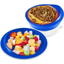 Spill Proof Scoop Plate and Bowl with Suction Base, Suction Cup Bowl, Parkinsons Aids for Living, Adaptive Dinnerware Feeding Aids for Elderly and Disabled(One Plate, One Bowl)