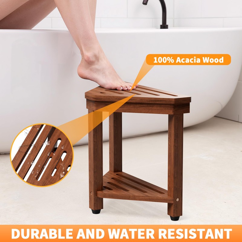 Shower Foot Rest 15 in, Acacia Shower Stool for Shaving
