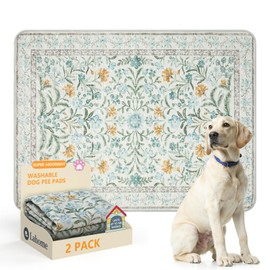 Lahome Washable Reusable Pee Pads for Dogs - Beige Botanical Floral 2 Pack Puppy Pads, Super Absorbent & Waterproof Training Mats for Crate & Floor - Leakproof with Non-Slip Backing (36"x48")