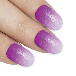 False Nail Bling Art Magenta Gel Ombre Oval 24 False Nails Tips With Glue