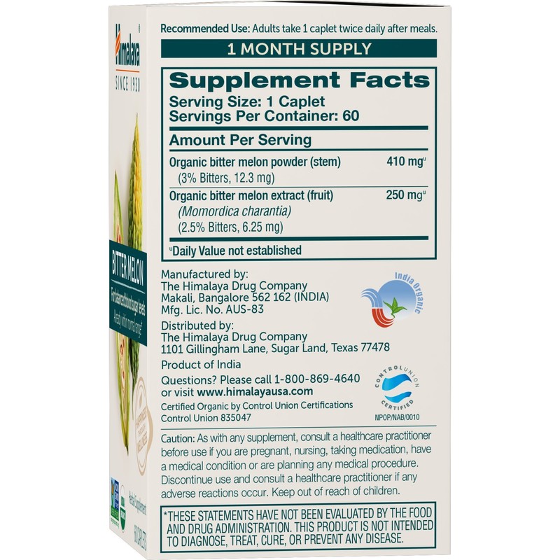 Himalaya Himalaya Organic Bitter Melon for Glucose Metabolism, 660 mg,