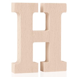 Oubest 4 Inches Wooden Letters for Wall Decor, 0.67 Inch Thick Unfinished Wood Small Standing Alphabet Letters for Home Party Decoration Wooden Name Signs DIY Painting Craft Projects (Letter H)