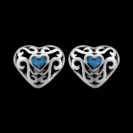 Mainland Silver Heart Earrings • 925 Sterling Silver • Turquoise Accent • Navajo Handmade...