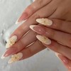 French Tip Press On Nails, Almond Shape with 3D Flower