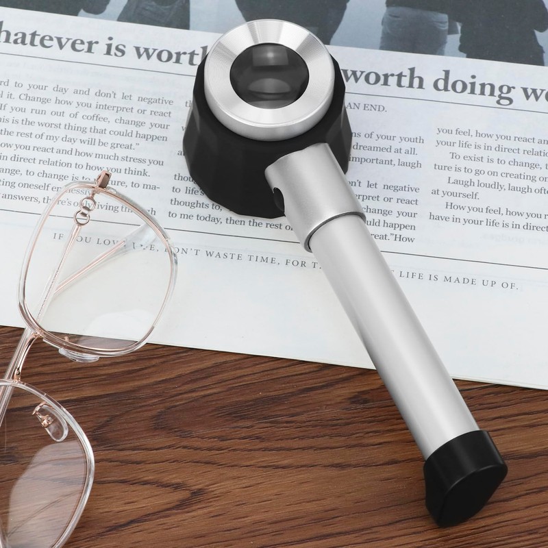 QWORK® Handheld Magnifier 10X Amplification with 3 Light and Measuring