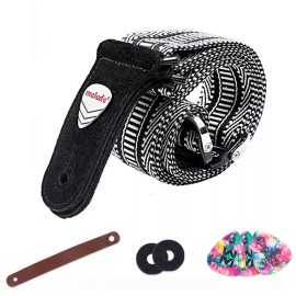 Melede Bulldog - Guitar Strap Black & White with Fast Adjustable Length from 38" to 61"