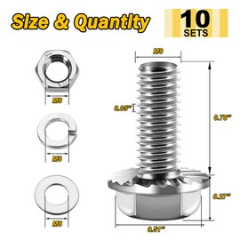 M8 x 20mm (10 Sets) M8x1.25 Bolt Flanged Hex Head Bolts and Nuts Kit, Metric M8 Bolt Assortment Flange Hexagon Screws with Nuts and Washers, 304 Stainless Steel 18-8, DIN 6921, by Mywish
