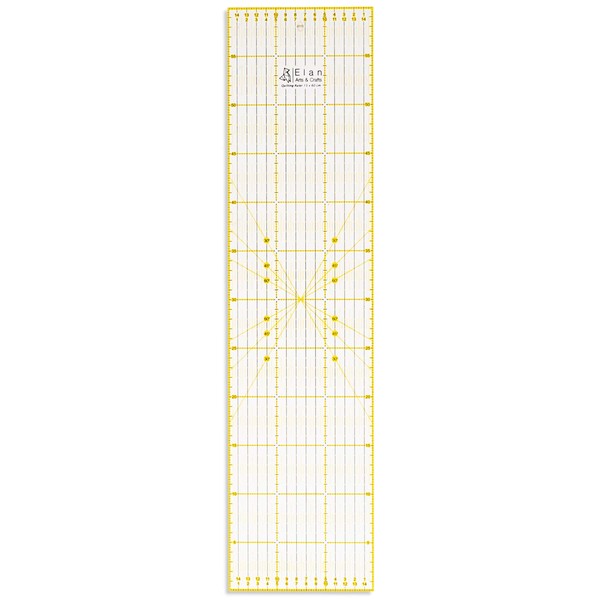 Elan Multi-functional Ruler, Non-slip Ruler, Sewing Machine, Quilts, Crafts, 23.6 x 5.9 inches (60 x 15 cm), Can be used with Cutter Mat for Patchwork, Sewing, Drawing