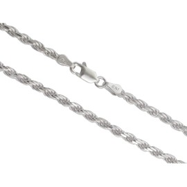 AKA Gioielli® - Cord Chain 3 mm 925 Sterling Silver Rhodium-Plated - Silver Chain Men's Women's Necklace Lengths: 45 50 55 60 70 80 cm, Sterling Silver, No Gemstone