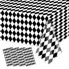 Hegbolke 4 Pack Black and White Checkered Tablecloths, Gingham Table Cover Alice Tablecloths for Racing Theme, Halloween, Wonderland Party, Classic Checker Indoor Outdoor Decorations, 54 x 86 Inch