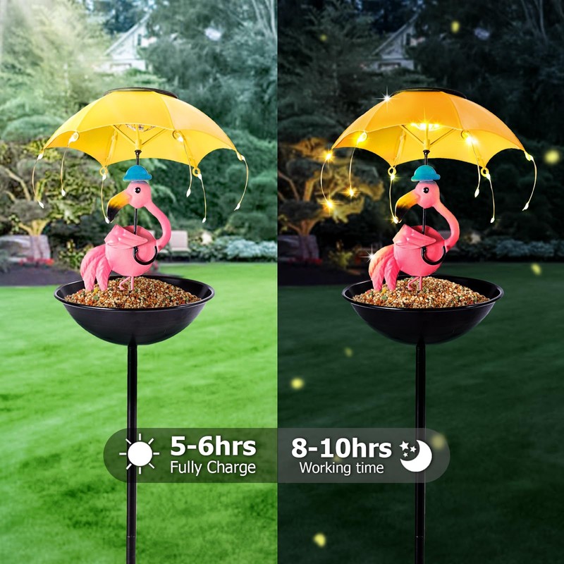 DUNGGLE Solar-Powered Bird Feeder with LED Flamingo Light - Vibrant