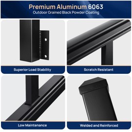 Egadis 1 Pack 2.56 in. x 2.56 in. x 46 in. Aluminum Side Mount Railing Post for 36" Stair or Level Railing Kit, Black Textured Powder-Coat Finish Fascia Mount Post Level Side Post