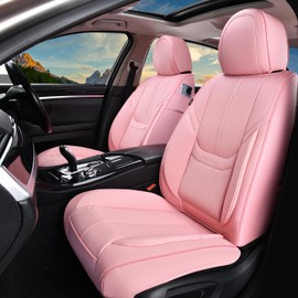 HOMOSTARRY Car Seat Covers, Nappa Leather Car Seat Covers, Waterproof Automotive Seat Covers with Airbag Compatible, Universal Car Seat Protector Fit for Most SUV Sedans Trucks (Pink, Front)