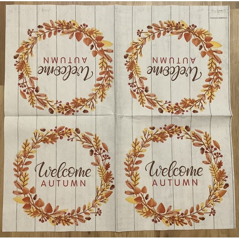 TWO Welcome Autumn Fall Leaf Leaves Paper Napkins Decoupage Thanksgiving