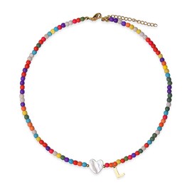 Monogram L Initial Necklace for Women Girls Rose Gold Plated Initial Necklace Letter L Bead Choker Necklace for Women Girls Fashion Jewelry for Women Gold Heart Locket Necklace Boho Style L