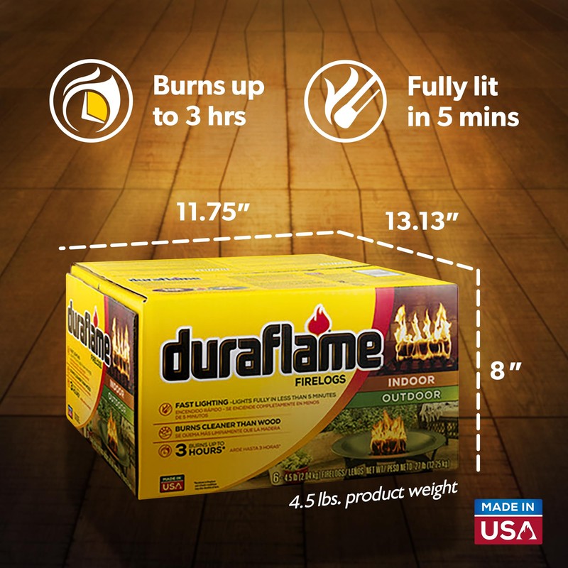 Duraflame 6-Pack Indoor/Outdoor Logs for Fireplace & Fire Pit, 3-Hour