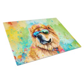 Caroline's Treasures DAC2490LCB Chow Chow Hippie Dawg Glass Cutting Board Large Decorative Tempered Glass Kitchen Cutting and Serving Board Large Size Chopping Board